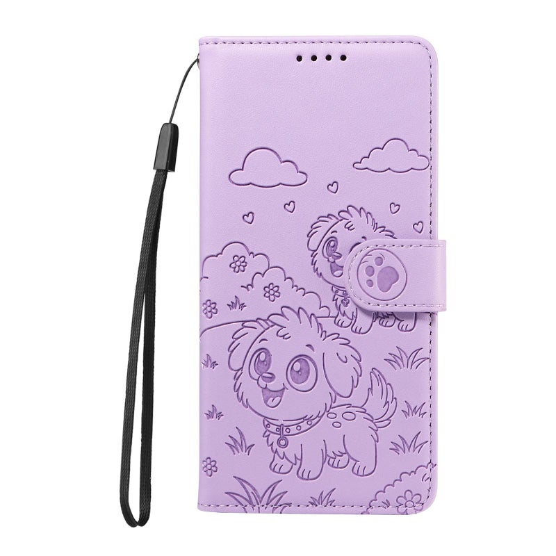 For Realme C63 / C61 / Note 60 Embossed  Dog RFID Blocking Wallet Leather Phone Case(Purple) - Image 2